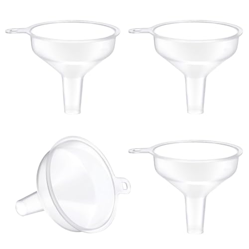 Small Funnel 4 Pack Food Grade Water Bottle Funnel for Powder, Liquids, Suitable for Kitchen Juice Lab Skin Care Lotion Essential Oils
