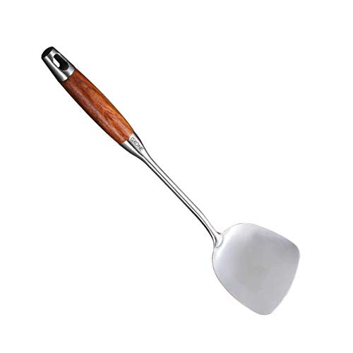 Chinese Wok Spatula, 304 Stainless Steel Spatula with Heat Resistant Wooden Handle Wok Utensils,Silver/15.7Inch - style: Wok Spatula-wood handle