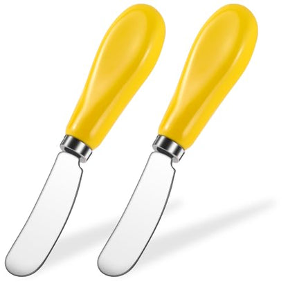 Stainless Steel Butter Spreader Knife 2 Pack with Handle for Kitchen Yellow | Dishwasher Safe, for Soft & Hard Cheese, Jam, Cold Butter - color: Yellow 2 Pack