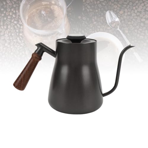 Coffee Kettle, 850ml Stainless Steel Gooseneck Teapot, Wooden Handle Kettle with Thermometer & Long Spout, Ideal for Home, Travel & Office Brewing