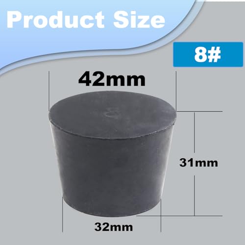 8# Black Tapered Shaped Solid Rubber Stopper for Diesel Injector Holes | 5pcs Lab Tube Stopper Size 32x42x31mm Hole Stopper - size: 8# Black