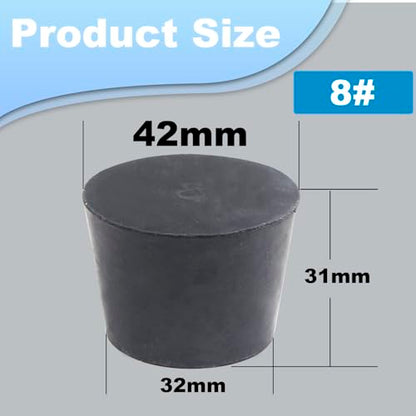 8# Black Tapered Shaped Solid Rubber Stopper for Diesel Injector Holes | 5pcs Lab Tube Stopper Size 32x42x31mm Hole Stopper - size: 8# Black