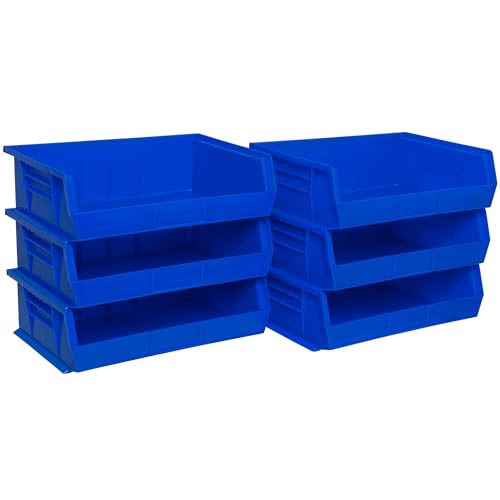 Akro-Mils 30255 AkroBins Plastic Storage Bins, Space-Saving Stackable Bins for Garage, Pantry, Craft Organization, 11" x 16" x 5", Blue, 6-Pack - color: Blue