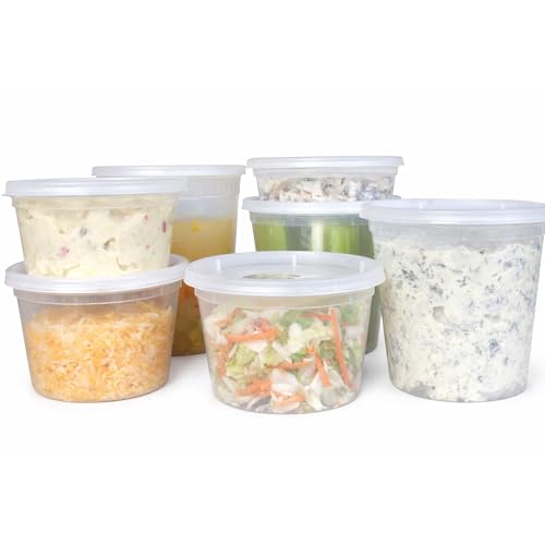 8 oz [30-Pack] Microwavable Plastic Deli Food Storage Containers with Lids | BPA Free, leak-resistant, stackable and freezer-safe design helps keep food fresh and secure - size: 8 oz - 30 Pack