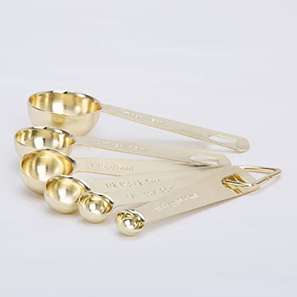 Gold Measuring Spoons, Heavy Duty 18/8 Stainless Steel Measuring Set of 6 Piece: 1/8 tsp, 1/4 tsp, 1/2 tsp, 1 tsp, 1/2 tbsp & 1 tbsp Measuring Liquid and Dry Ingredients for Cooking Baking Gift Set - color: C - Gold, size: 6pcs