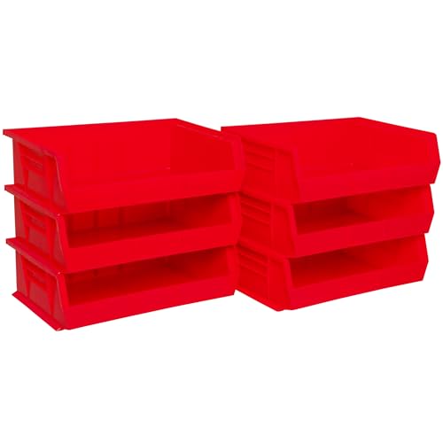 Akro-Mils 30255 AkroBins Plastic Storage Bins, Space-Saving Stackable Bins for Garage, Pantry, Craft Organization, 11" x 16" x 5", Red, 6-Pack - color: Red