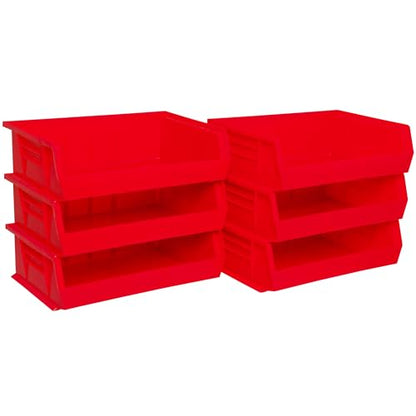 Akro-Mils 30255 AkroBins Plastic Storage Bins, Space-Saving Stackable Bins for Garage, Pantry, Craft Organization, 11" x 16" x 5", Red, 6-Pack - color: Red