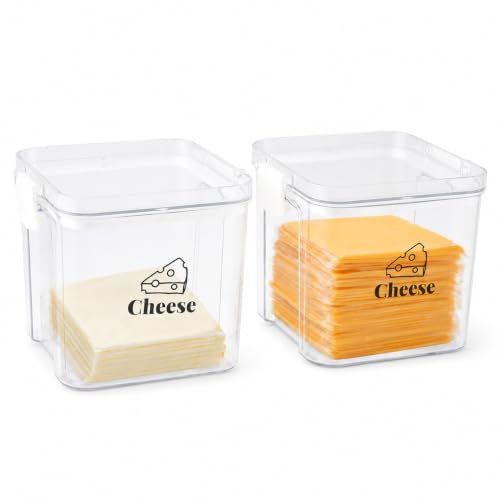 2 Pack Cheese Container for Refrigerator Airtight Creamer Container with and Lid Cream Cheese Sliced Cheese Box Cheese Saver for Fridge Keeper Cream Block Shredded Cheese Storage Box Clear