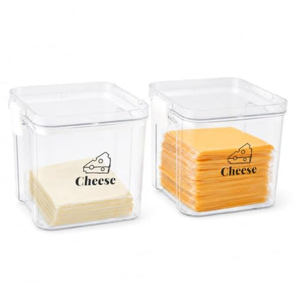 2 Pack Cheese Container for Refrigerator Airtight Creamer Container with and Lid Cream Cheese Sliced Cheese Box Cheese Saver for Fridge Keeper Cream Block Shredded Cheese Storage Box Clear