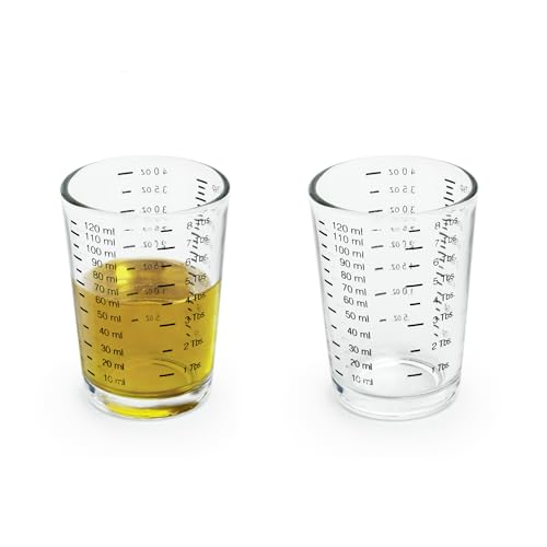 Fox Run Mini Multi-Purpose Liquid and Dry Measuring Shot Glass, Set of 2, 4-Ounce Cups, Clear, Small - size: 4 oz, style: Set of 2