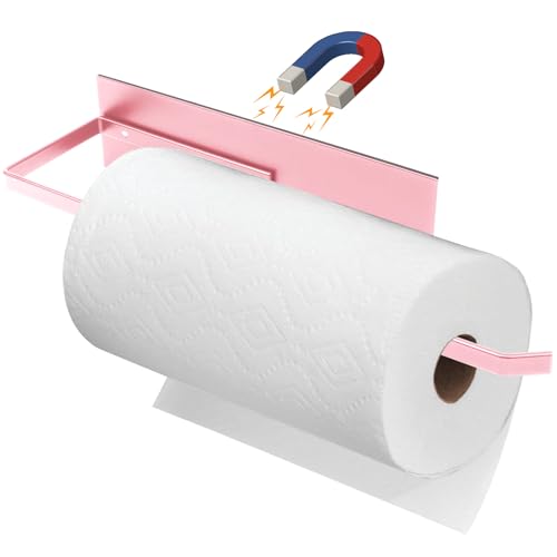 Paper Towel Holder, Toilet Paper Roll Holder Magnetic Towel Rack Wall Mount Fridge Organizer Shelf for Towels Rolls Bar Bathroom Toilet Pantry RV Essentials Kitchen Organizers and Storage Pink - color: Pink