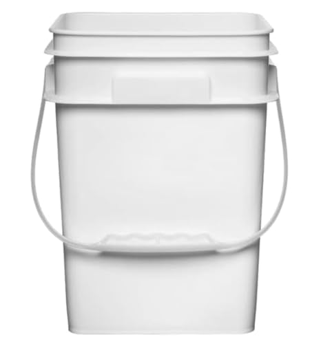 House Naturals 4 Gallon Square Food Grade Bucket Pail with Plastic Handles and Lid (Pack of 3) Made in USA containers (White - Blue lids) - color: White - Blue Lids