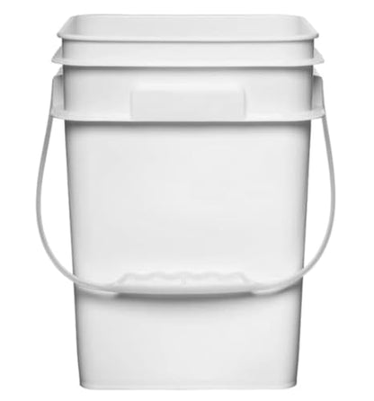 House Naturals 4 Gallon Square Food Grade Bucket Pail with Plastic Handles and Lid (Pack of 3) Made in USA containers (White - Blue lids) - color: White - Blue Lids