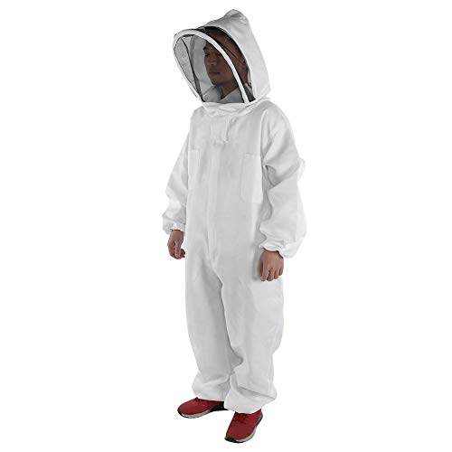 Anti Sting Bee Suit Full Body Beekeeping Suit with Long Sleeves Gloves and Removable Veiled Hat Honey Harvest Overall Beekeeper Halloween Costume Gardening Backyard Hooded, White, L, XL, XXL - size: L for Height:165-175cm