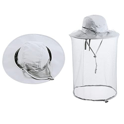 Bee Keeping Beekeeper Veil hat gnats Insect Bug Mosquito Fishing Gardening Cap with Head net Netting mesh Hood for Men Women - color: Light Gray