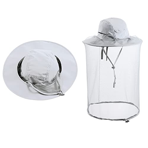 Bee Keeping Beekeeper Veil hat gnats Insect Bug Mosquito Fishing Gardening Cap with Head net Netting mesh Hood for Men Women - color: Light Gray