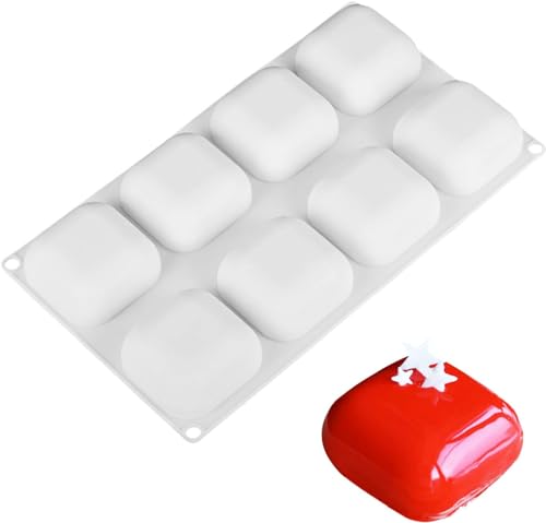 OCPO KITCHEN Square Silicone Mold for Baking Mousse Cake, 3D Silicone Mold for Baking Cheese Cakes Dessert Pastry Chocolate Pudding Ice Cream Handmade Soap Mold (8-Cavity) - style: Square (8-Cavity)