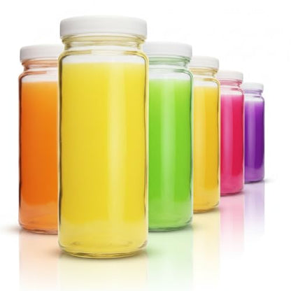 16oz Glass Juice Bottles with Lids - 6 Pack Wide Mouth Glass Water Bottles for Juices, Smoothies, Beverage Storage - Durable, Reusable, Dishwasher Safe, Glass Bottles for Juicing (White Caps) - color: 16oz White Caps