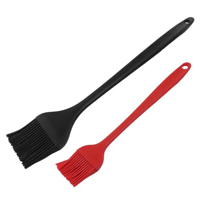 Hitefu 2 Pcs Silicone Pastry Brushes, Heat-proof Oil Cooking Brush with Soft Bristles for Basting, BBQ, Grill, Baking, Kitchen (Black + Red)