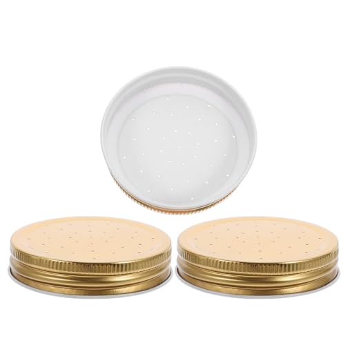 3pcs Bee Watering Device Lids for Beehive Feeders, Metal Bee Feeder Covers with Golden Finish, Easy to Use and Compatible with Beekeeping Equipment for Efficient Hive Watering