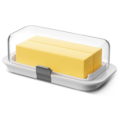 Pisol Large Butter Dish with Lid for Countertop and Fridge Refrigerator Door Shelf, Airtight 250g Butter Keeper for East Coast/West Coast/European/Kerrygold Butter/French Butter/Cream Cheese - color: White