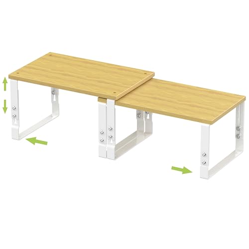 Adjustable Storage Shelves for Kitchen Cabinet Organization - Set of 2 Stackable Metal & Solid Wood Racks, Space-Saving Design for Countertop/Pantry/Garage, Easy Assembly(1 Pack/Medium/White) - color: 1 Pack/White, size: Medium:11.81"Wx7.48Dx5.5"~8.1"H