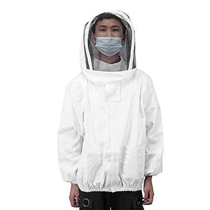 Beekeeping Veil Jacket, Polyester Cotton, Foldable Bee Suit, Protective Clothing for Beekeepers, Medium Ventilated Hood (White) - color: White