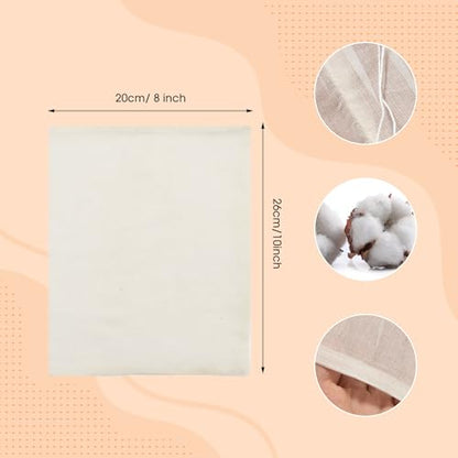 RAYNAG 12 Pack Reusable Soup Bags, Kitchen Spice Bags Cotton Mesh Strainer Cooking Pouches Simmer Pot Bags Sachet Pouch Cheesecloth Drawstring Bags for Spices Herbs Coffee Tea Brew,10 x 8 inch
