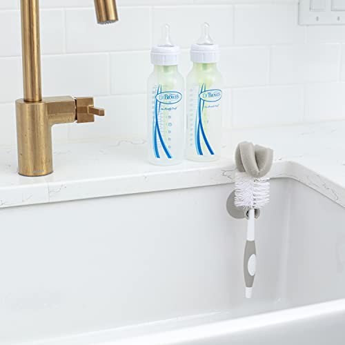 Dr. Brown's Reusable Sponge Baby Bottle Cleaning Brush with Suction Cup Stand, Scrubber and Nipple Cleaner, BPA-Free, Gray, 2-Pack - color: Gray, size: 2-Pack