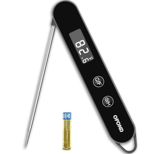 Meat Thermometer Digital for Cooking and Grilling,Instant Read Food Thermometer with Battery,Folding Accurate Probe Kitchen Thermometer for BBQ,Backlit LCD,Store by Magnet and Hook (Black) - color: Black