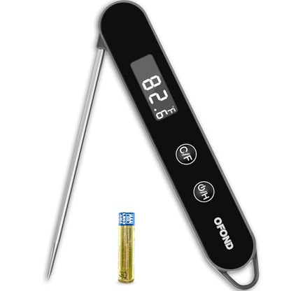 Meat Thermometer Digital for Cooking and Grilling,Instant Read Food Thermometer with Battery,Folding Accurate Probe Kitchen Thermometer for BBQ,Backlit LCD,Store by Magnet and Hook (Black) - color: Black