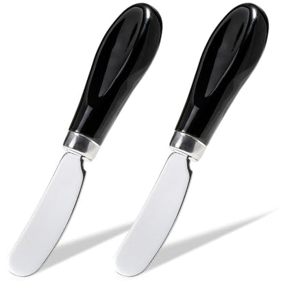 Stainless Steel Butter Spreader Knife 2 Pack with Handle for Kitchen Black | Dishwasher Safe, for Soft & Hard Cheese, Jam, Cold Butter - color: Black 2 Pack