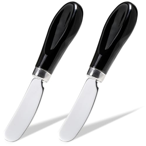 Stainless Steel Butter Spreader Knife 2 Pack with Handle for Kitchen Black | Dishwasher Safe, for Soft & Hard Cheese, Jam, Cold Butter - color: Black 2 Pack