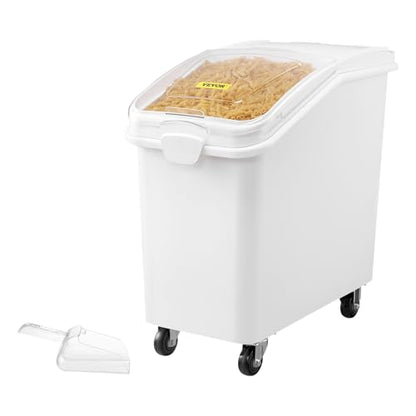 VEVOR 90.2L(27갤런) 식품 보관 용기, 500컵 재료 통, 스쿱 및 슬라이딩 뚜껑 포함, 상업용 식품 용기, 쌀 보관, 개 사료 용기, 밀가루 및 설탕 용기에 이상적, 화이트 - size: 27 Gallon
