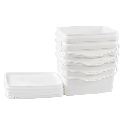 Pack of 4 Paint Bucket with Airtight Lid, 5 Gallon White Plastic Paint Can Tub 20L Rectangle Pail with Handle, Food Grade Bucket Pail