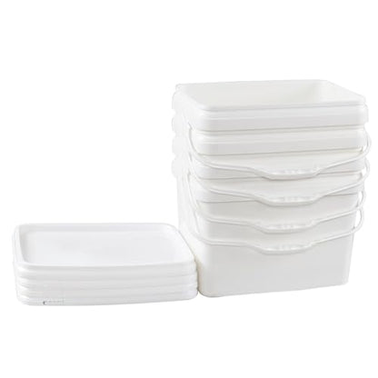 Pack of 4 Paint Bucket with Airtight Lid, 5 Gallon White Plastic Paint Can Tub 20L Rectangle Pail with Handle, Food Grade Bucket Pail