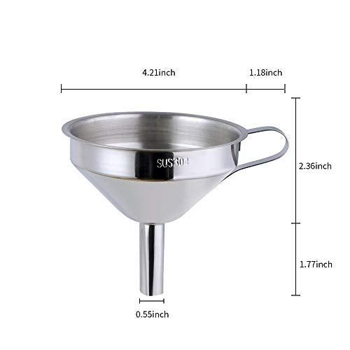 Stainless Steel Wide Mouth Funnels with Detachable Strainer, 5-inch Funnel for Filling Small Bottles and Jars, Cooking Oil and Transmission Liquid and Powder, Food Grade Metal Kitchen Funnels Silver - color: Silver
