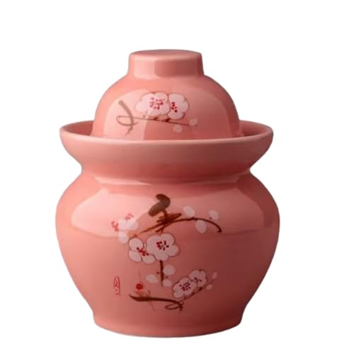 Traditional Chinese Hand Painted Porcelain Fermentation Crock With Water Seal Lid, Ceramic Pickling Jar, 1 Pcs(Pink,0.5kg) - color: Pink, size: 0.5kg