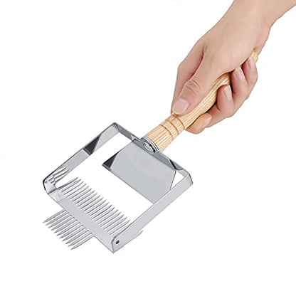 Beekeeping Uncapping Fork Tool – Stainless Steel Beehive Knife Scraper with Wooden Handle for Honey Harvesting Comb Uncapping