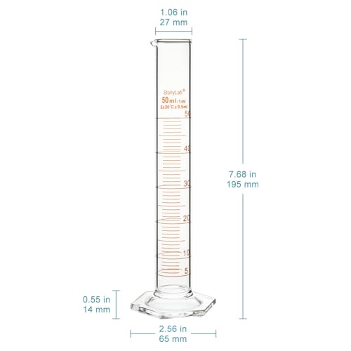 stonylab Graduated Cylinder, 2-Pack B Grade Borosilicate Glass Cylinder with Stable Hexagonal Base, 50 ml - size: 50 ml