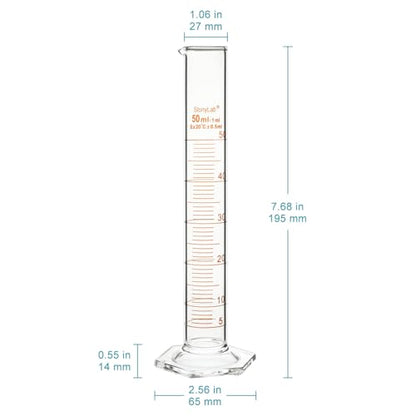 stonylab Graduated Cylinder, 2-Pack B Grade Borosilicate Glass Cylinder with Stable Hexagonal Base, 50 ml - size: 50 ml