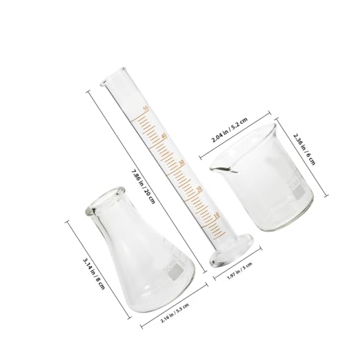Cabilock 1set Laboratory Glassware Beaker Graduated Cylinder and Flask for Chemistry Experiments Accurate Measurements Borosilicate Glass for