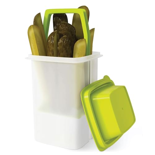 Home-X Pickle Container with Strainer - BPA Free Jalapeno Container for Mess-Free Storage of Condiment Food - Pickle Holder with Easy to Open Lid Design (Green)