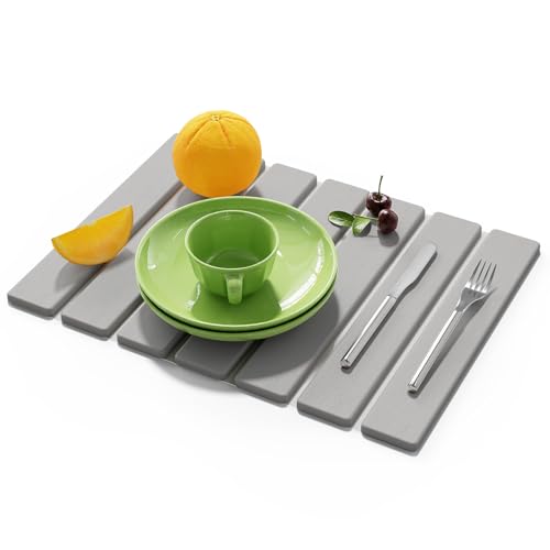Stone Dish Drying Mat for Kitchen Counter,15.5''x11.8'' Foldable Quick Dry Stone Kitchen Mat,Eco-Friendly,Absorbent Diatomaceous Earth Mats for Dishes Bottles Cups Bathroom Any Countertop-Light Gray - color: Light Gray, size: 15.5" x 11.8"