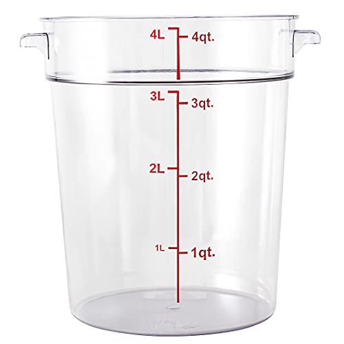 Met Lux 4 Quart Food Storage Container, 1 Round Commercial Storage Container - Lid Sold Separately, With Volume Markers, Clear Plastic Food Prep Bucket, Space-Saving Storage - size: 4 qt, style: 1 Count