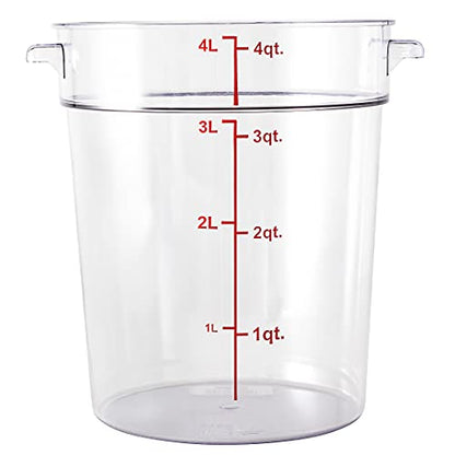 Met Lux 4 Quart Food Storage Container, 1 Round Commercial Storage Container - Lid Sold Separately, With Volume Markers, Clear Plastic Food Prep Bucket, Space-Saving Storage - size: 4 qt, style: 1 Count