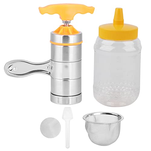 Manual Honey Press Extractor, Stainless Steel Honey Press Tool with Filter Portable Honey Squeezer with Bottle&Spoon Beekeeping Tool for Farm Beehive Kitchen Home Use