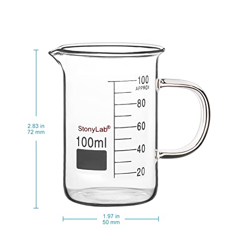 stonylab Glass Beaker with Handle, Borosilicate Glass Graduated Low Form Griffin Beaker with Handle and Pouring Spout, 100 ml (Pack of 2) - size: 100 ml (Pack of 2)
