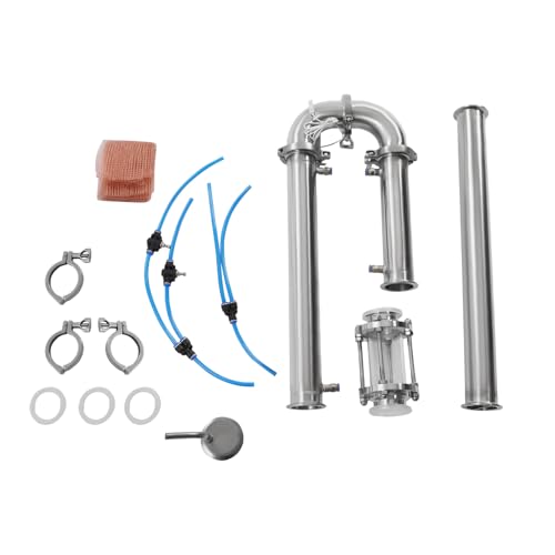 Tubular Distillation Tower, Moonshine Distiller 2in with Sight Glass Copper Mesh for Home Brew Wine Making