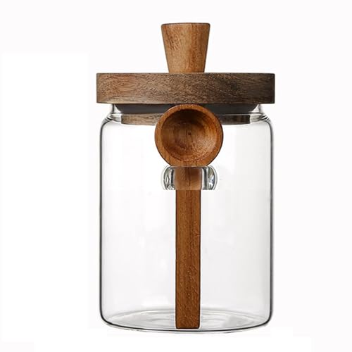 Coriario 20 OZ Glass Jar with Airtight Lid Spoon Clear Glass Candy Jars Wooden Handle Lids Wide Mouth Glass Coffee Storage Canister for Food Kitchen Sugar Cookie Tea Decorative - color: clear-20oz